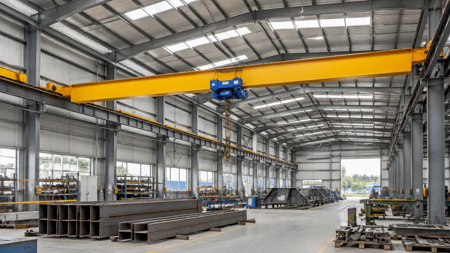 Single girder EOT crane installed in an industrial workshop